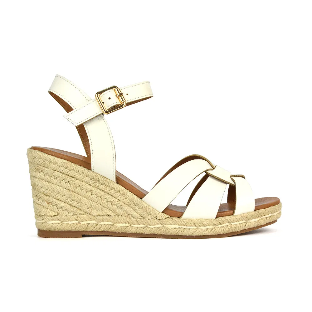 Kylie Wedge Heel Ankle Strap Espadrille Sandals in Gold