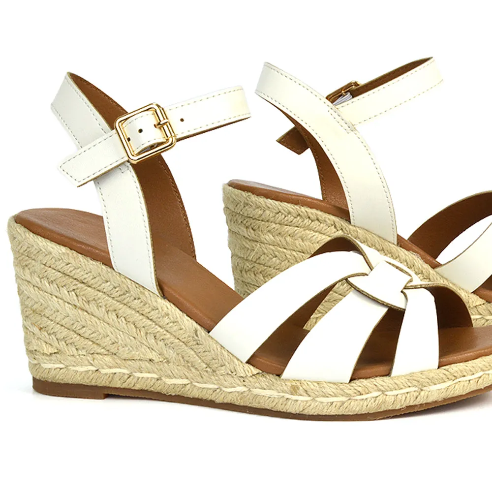 Kylie Wedge Heel Ankle Strap Espadrille Sandals in Gold