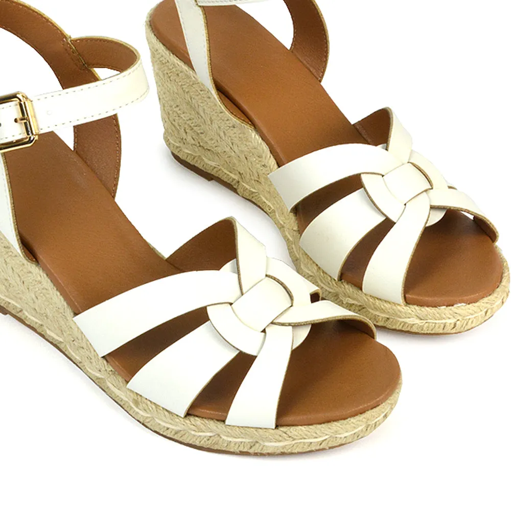 Kylie Wedge Heel Ankle Strap Espadrille Sandals in Gold