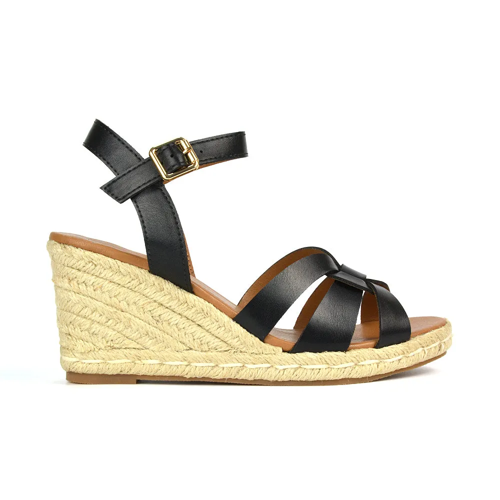 Kylie Wedge Heel Ankle Strap Espadrille Sandals in Gold
