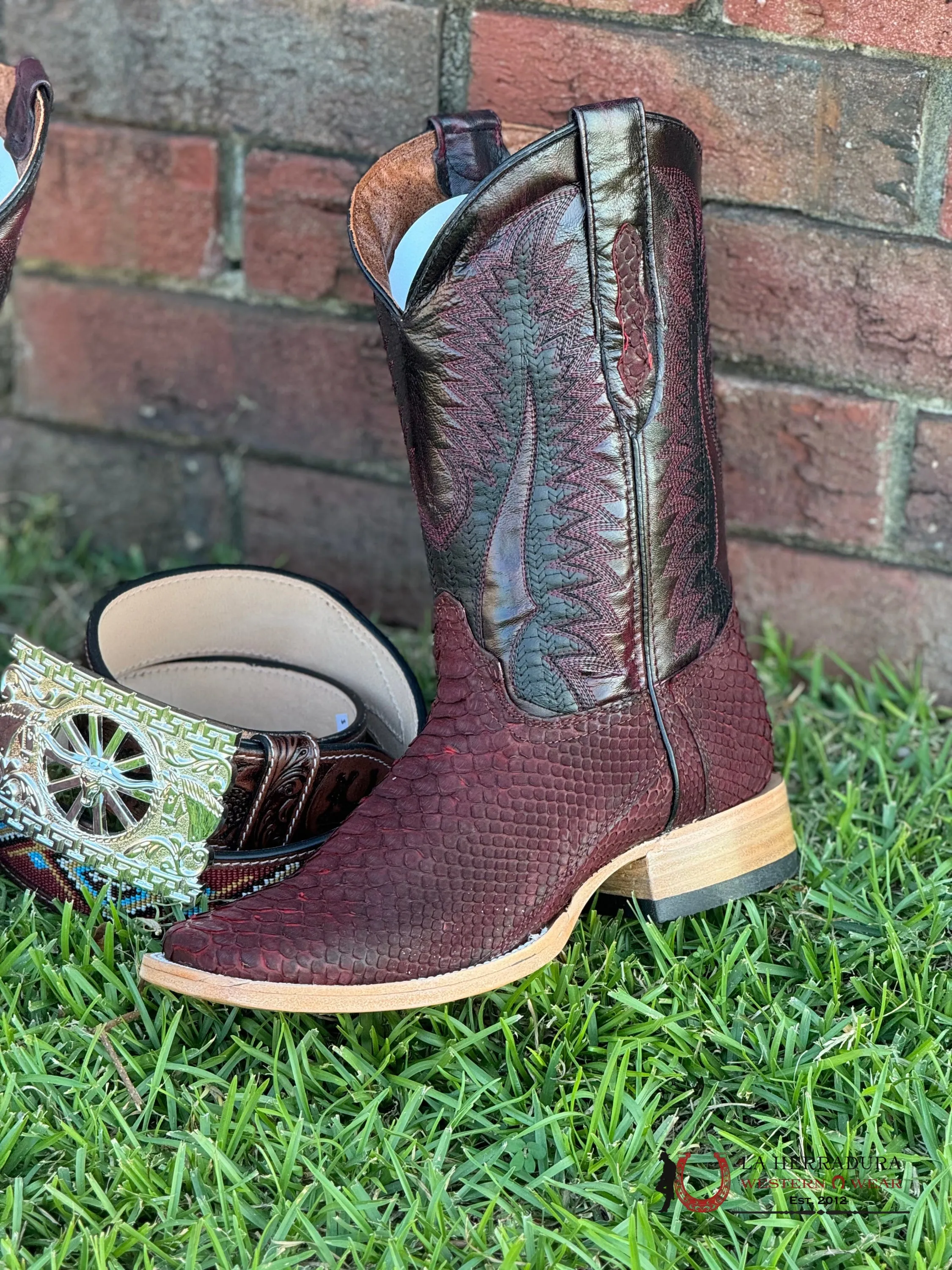 LA HERRADURA WESTERN WEAR PYTHON NOBUCK ROJO NEGRO BOOTS