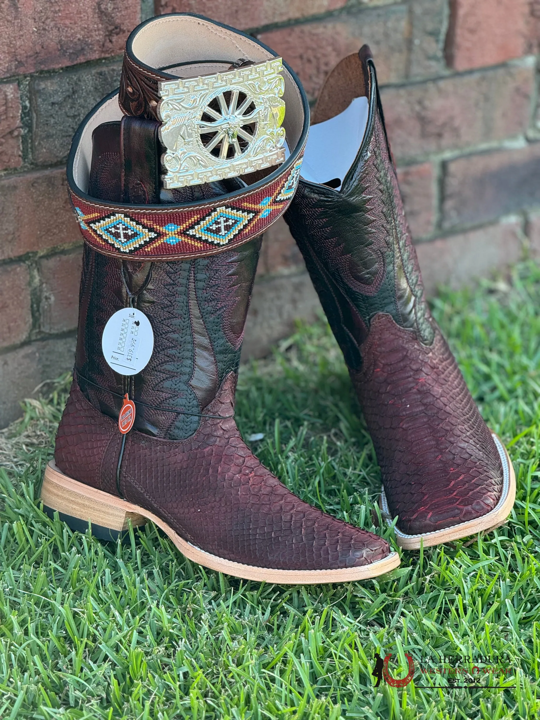 LA HERRADURA WESTERN WEAR PYTHON NOBUCK ROJO NEGRO BOOTS