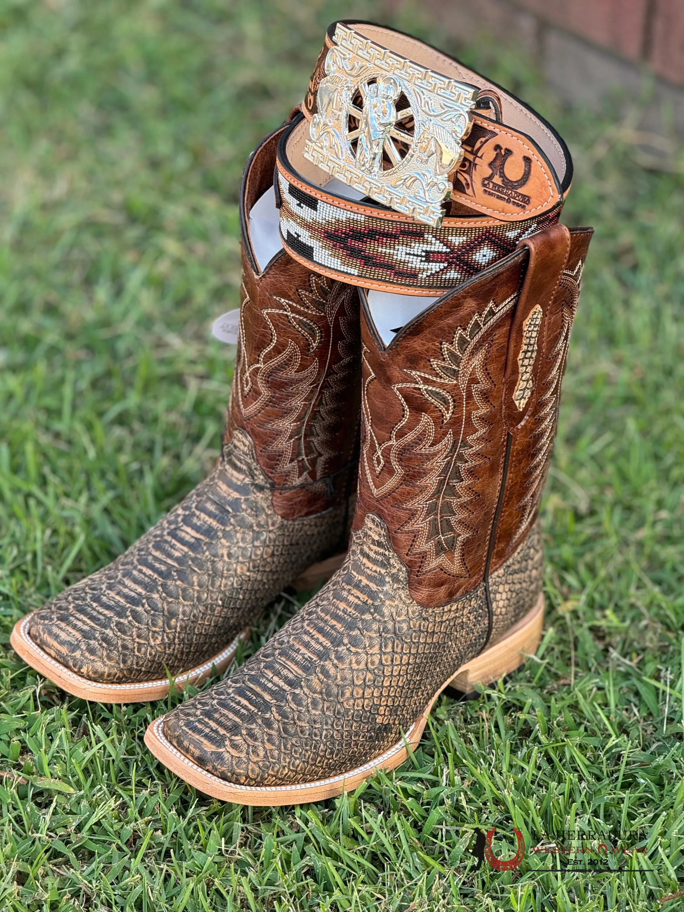 LA HERRADURA WESTERN WEAR PYTHON UMBER APACHE BOOTS - 5100