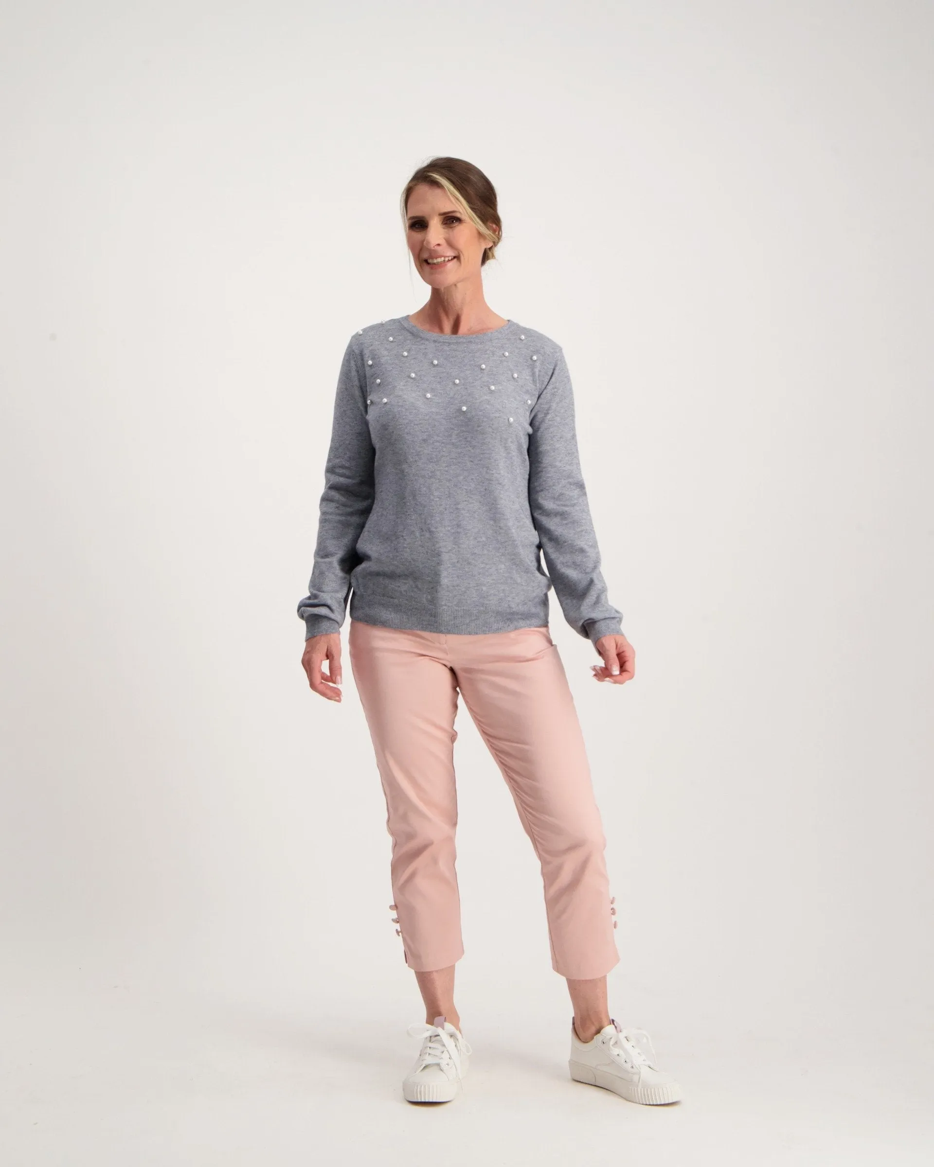 Ladies Beaded Pullover - Grey Dawn
