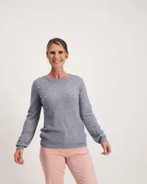 Ladies Beaded Pullover - Grey Dawn