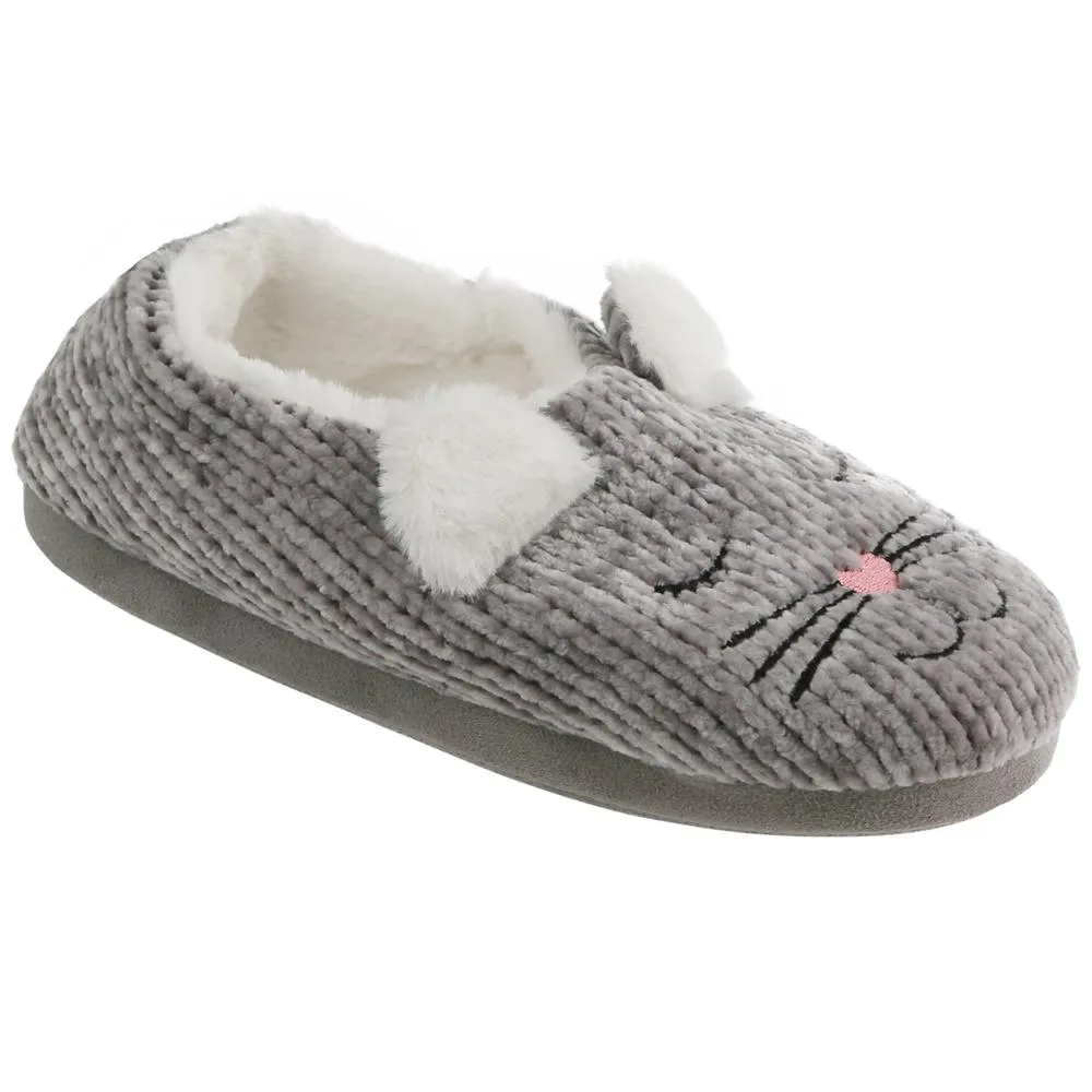 Ladies Cat Chenille Clog Slipper