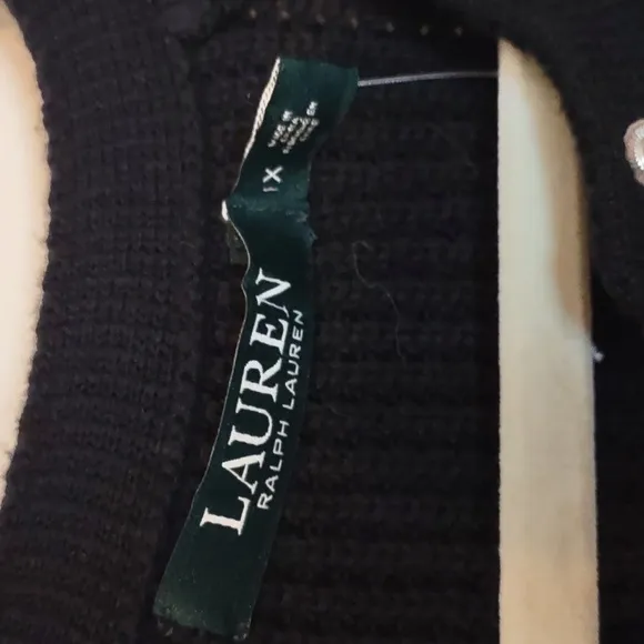 Lauren Ralph Lauren Black Cardigan Sweater Zip Up 100% Cotton 1X NWT