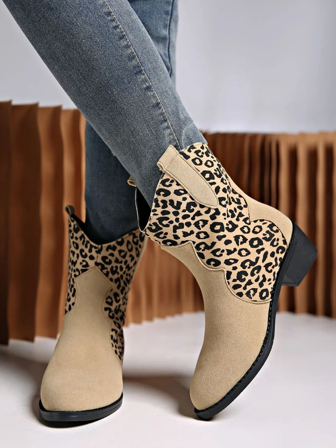 Leopard Block Heel Boots