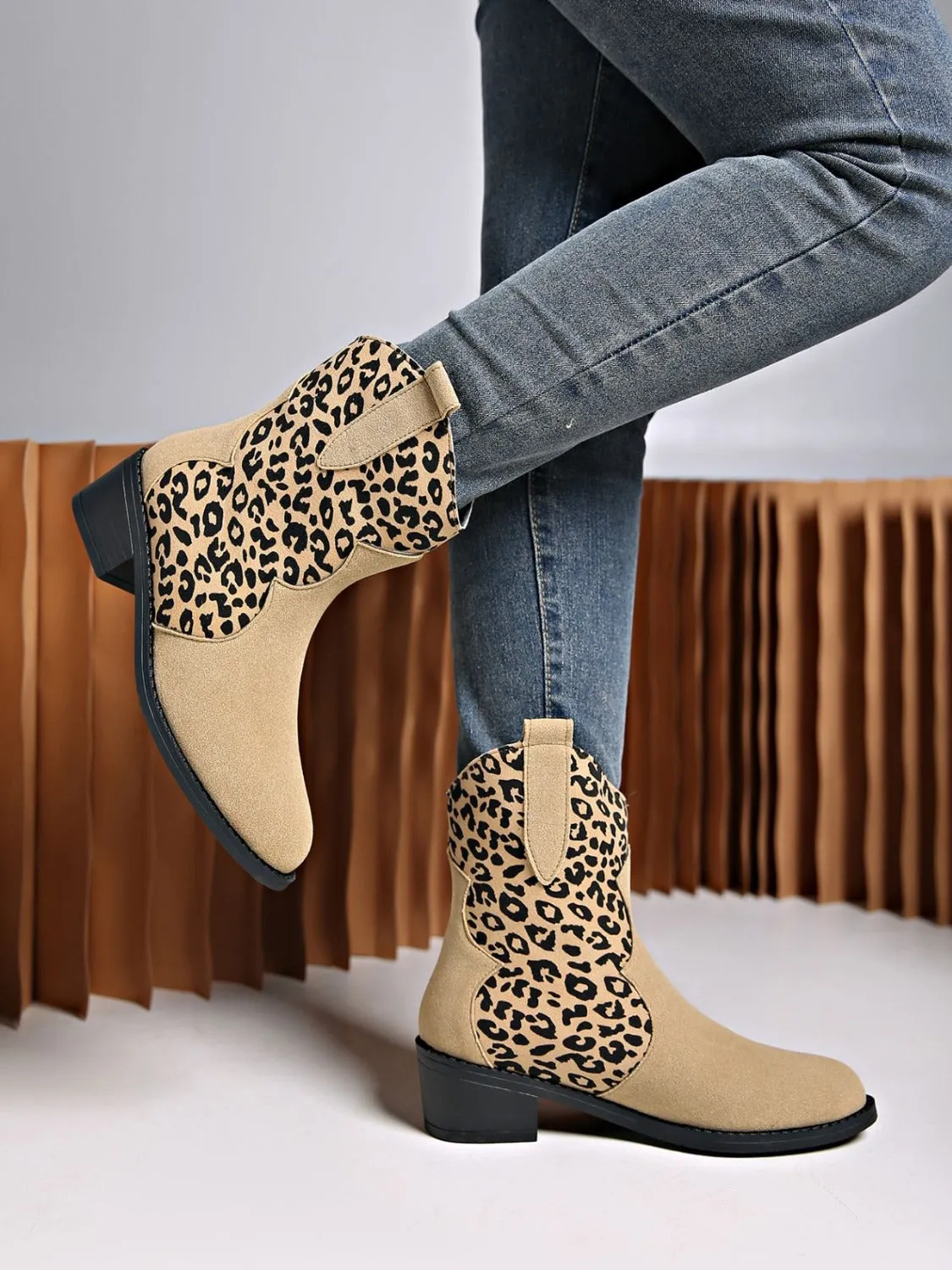 Leopard Block Heel Boots