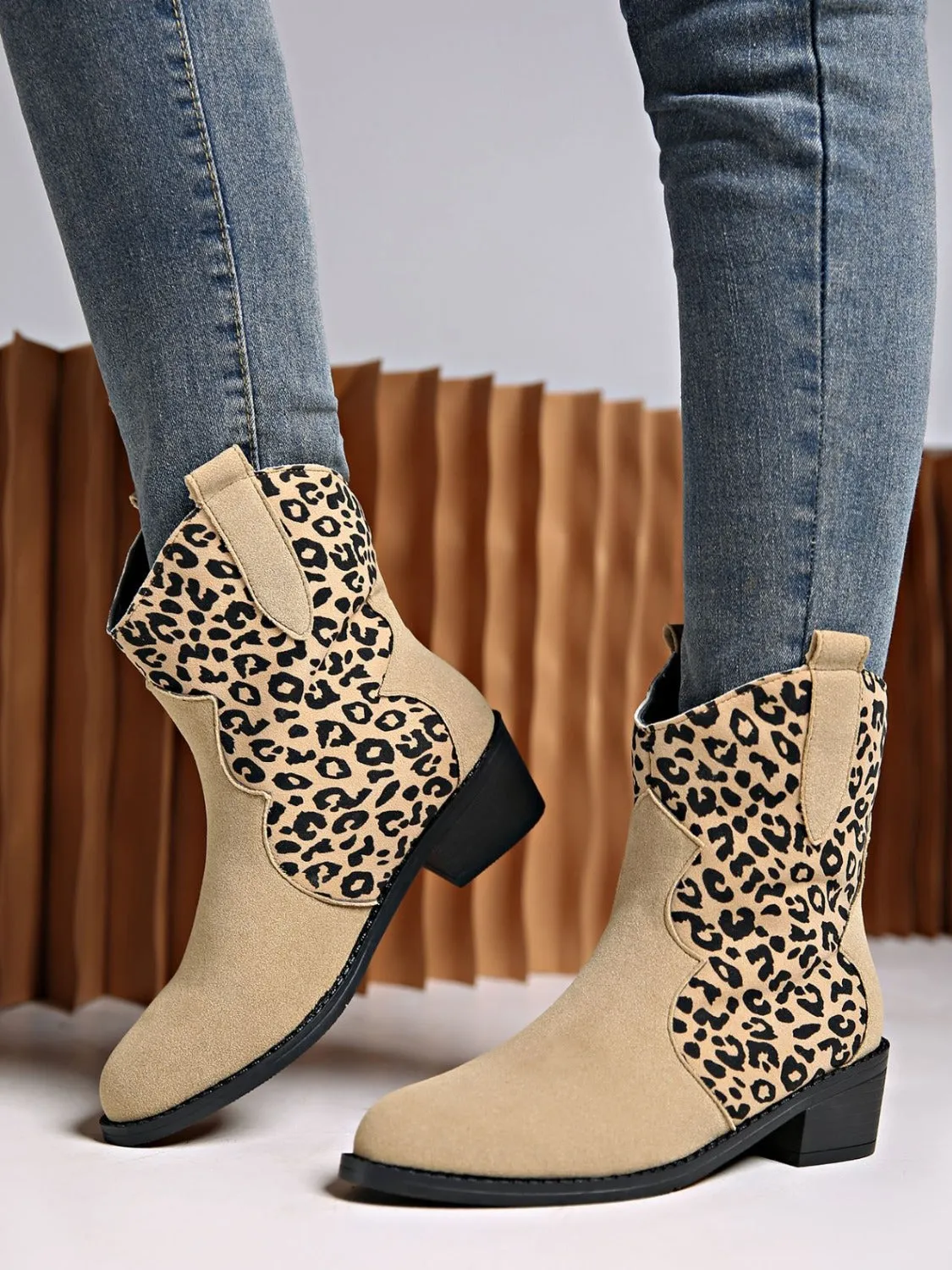 Leopard Block Heel Boots
