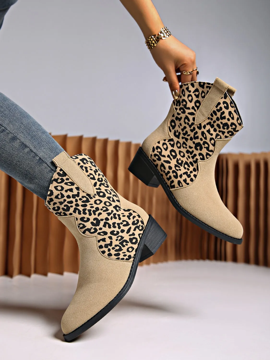 Leopard Block Heel Boots