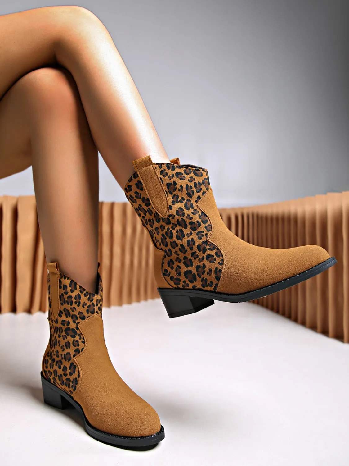 Leopard Block Heel Boots