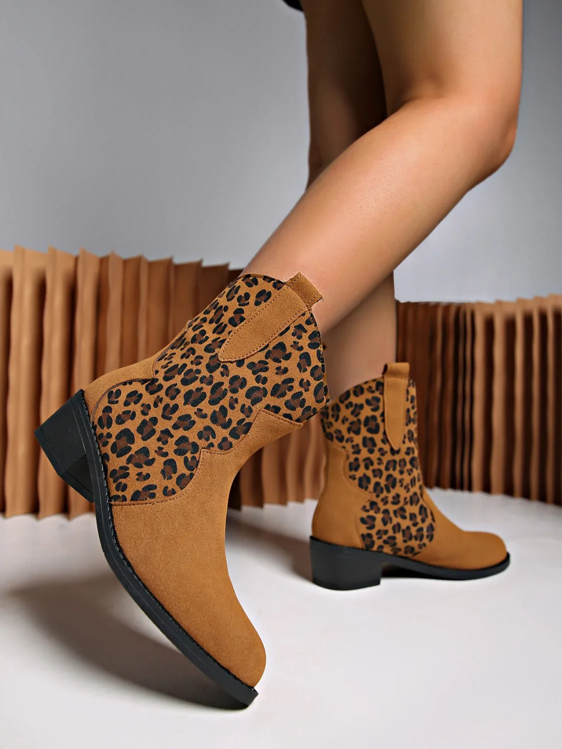 Leopard Block Heel Boots