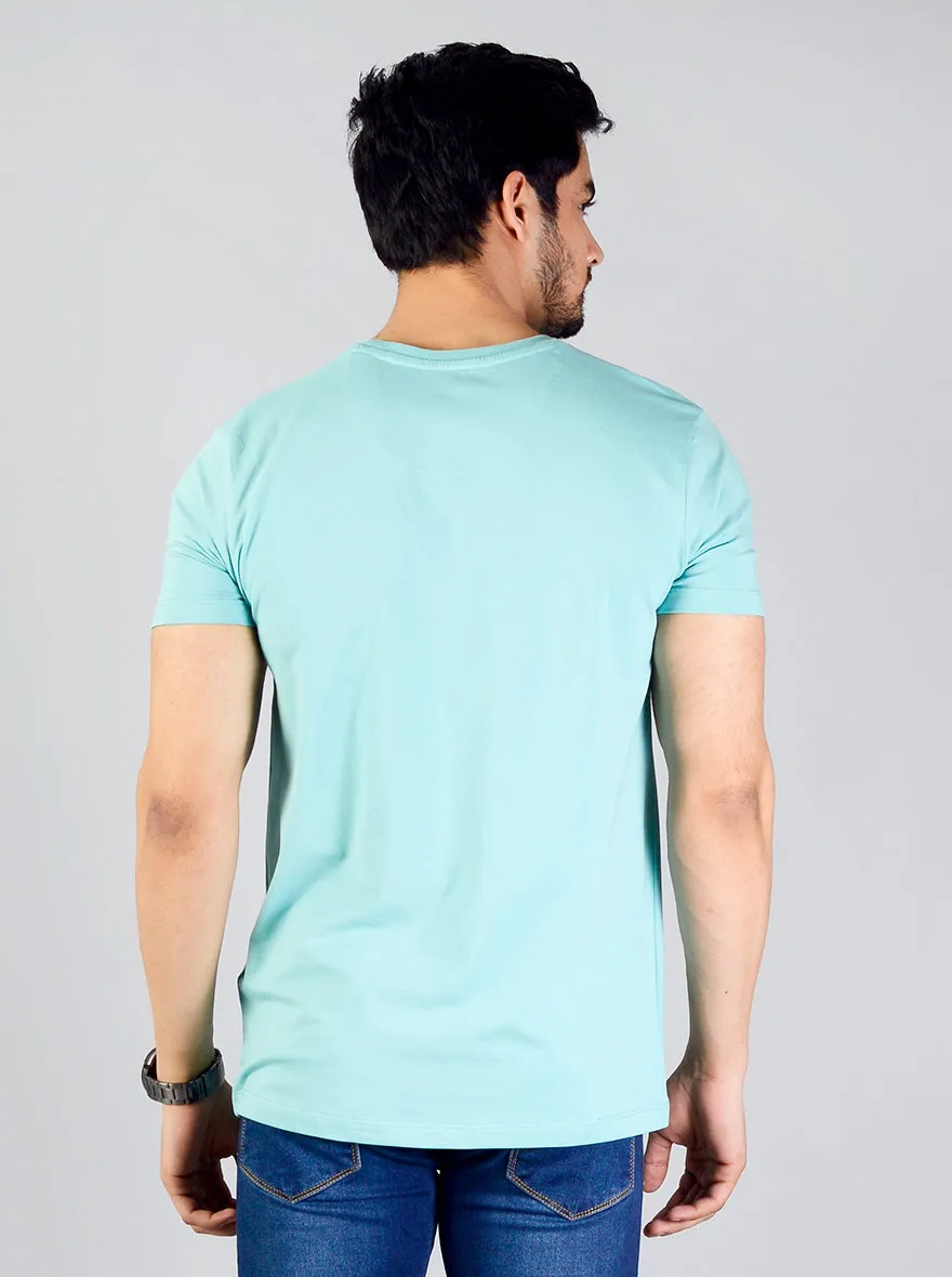 Light Turquoise Blue Printed Slim Fit T-shirt | JadeBlue