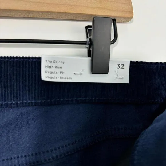 LOFT Women’s Size 32/14 Dark Blue Corduroy Ribbed The Skinny High Rise Jeans NWT