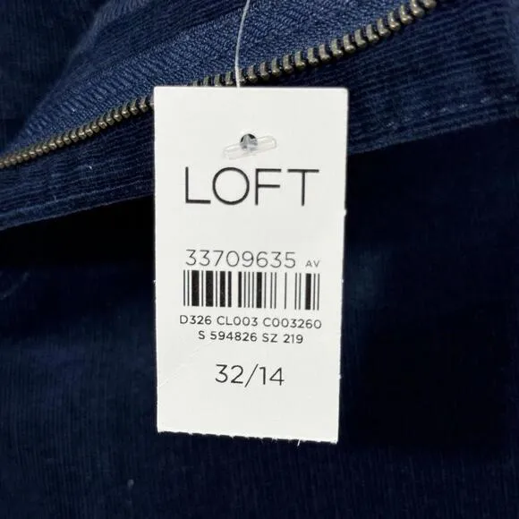 LOFT Women’s Size 32/14 Dark Blue Corduroy Ribbed The Skinny High Rise Jeans NWT