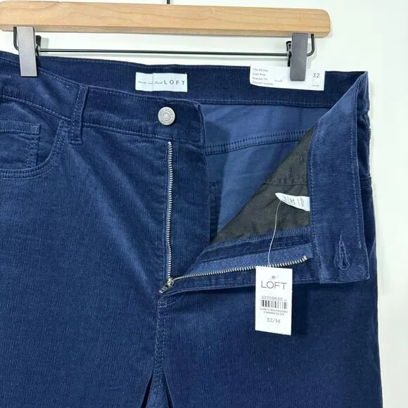 LOFT Women’s Size 32/14 Dark Blue Corduroy Ribbed The Skinny High Rise Jeans NWT