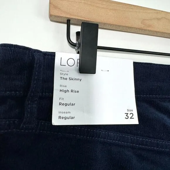 LOFT Women’s Size 32/14 Dark Blue Corduroy Ribbed The Skinny High Rise Jeans NWT