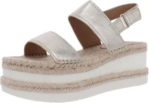Marc Fisher Ltd Women's Gallia Espadrille Platform Sandals Gold Leather 9M