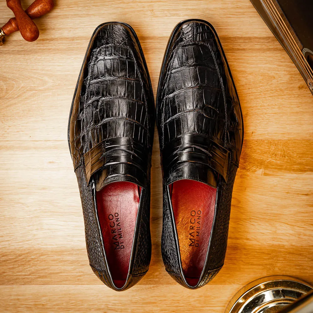Marco Di Milano Matteo in Black Alligator Penny Loafers