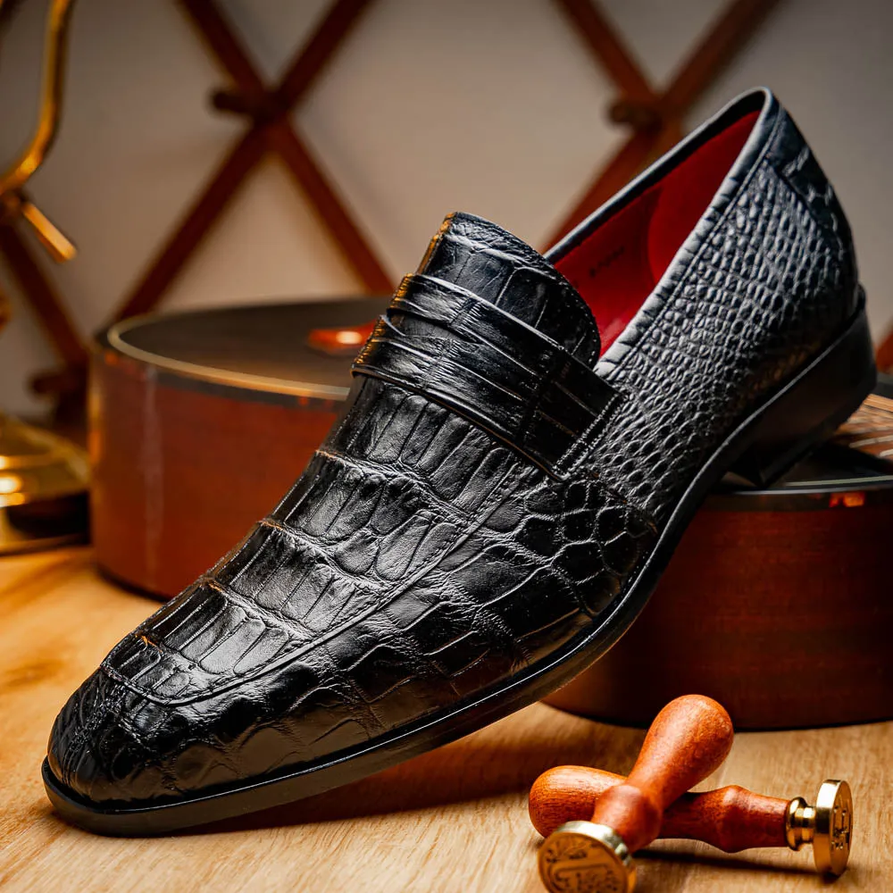 Marco Di Milano Matteo in Black Alligator Penny Loafers