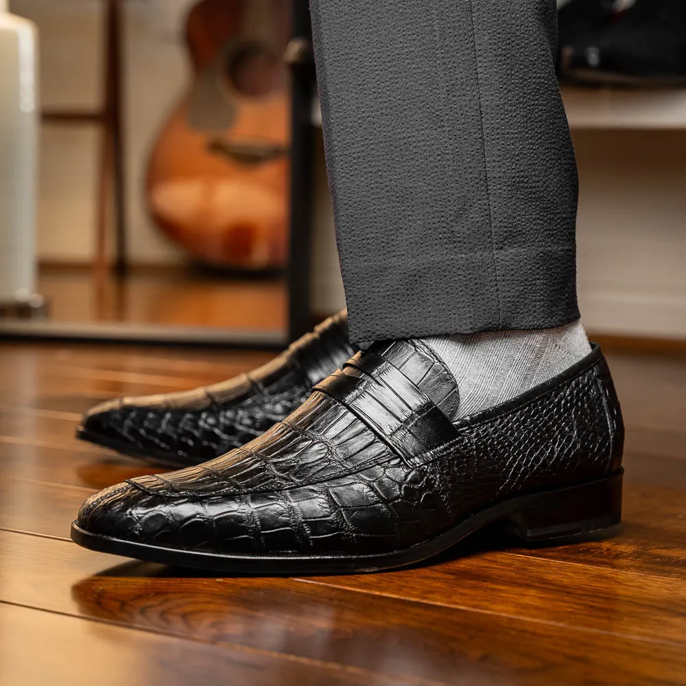 Marco Di Milano Matteo in Black Alligator Penny Loafers