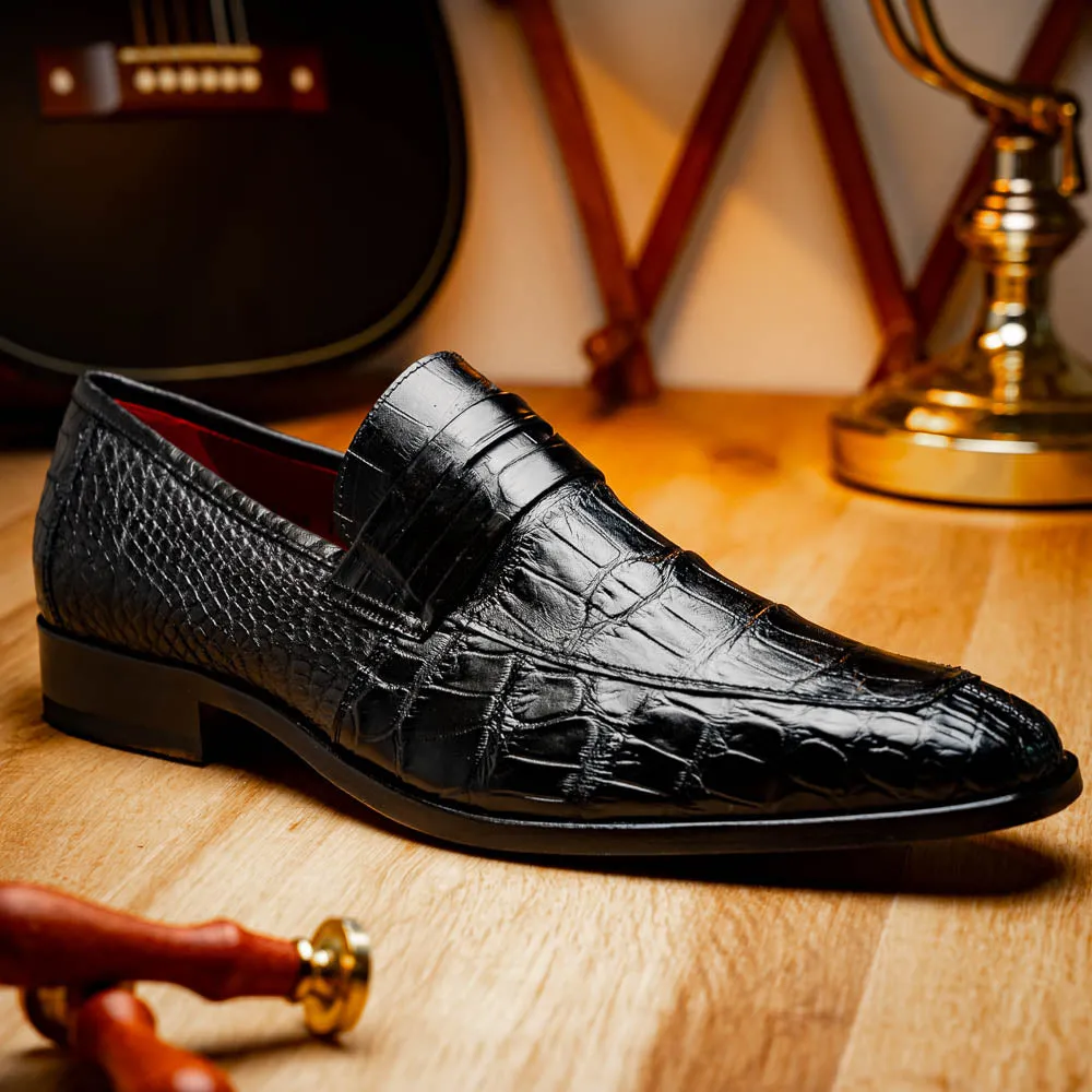 Marco Di Milano Matteo in Black Alligator Penny Loafers