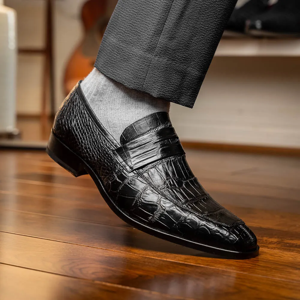 Marco Di Milano Matteo in Black Alligator Penny Loafers