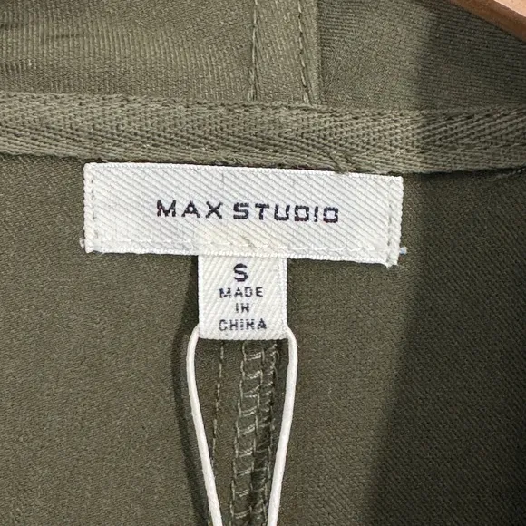 Max Studio Women’s Size Small Army Green Open Front Casual Draped Twill Coat New