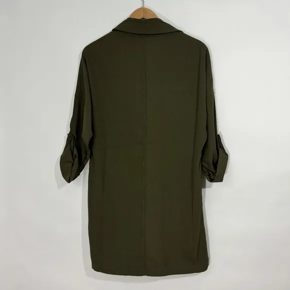Max Studio Women’s Size Small Army Green Open Front Casual Draped Twill Coat New