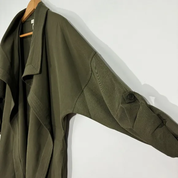 Max Studio Women’s Size Small Army Green Open Front Casual Draped Twill Coat New