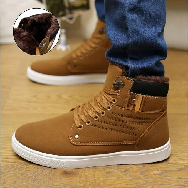 Men's Trendy Lace-up Winter Boots with Warm Plush Lining