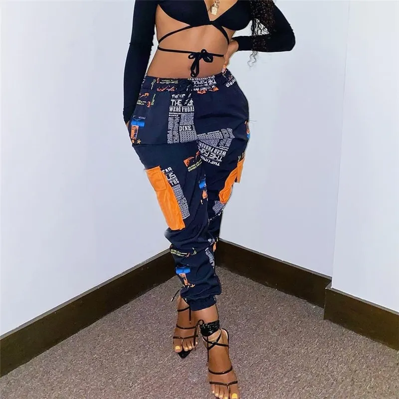 Mila High-Waisted Printed Cargo Jogger Pants