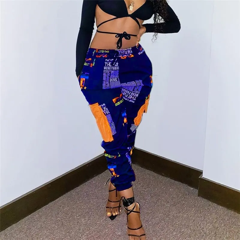Mila High-Waisted Printed Cargo Jogger Pants