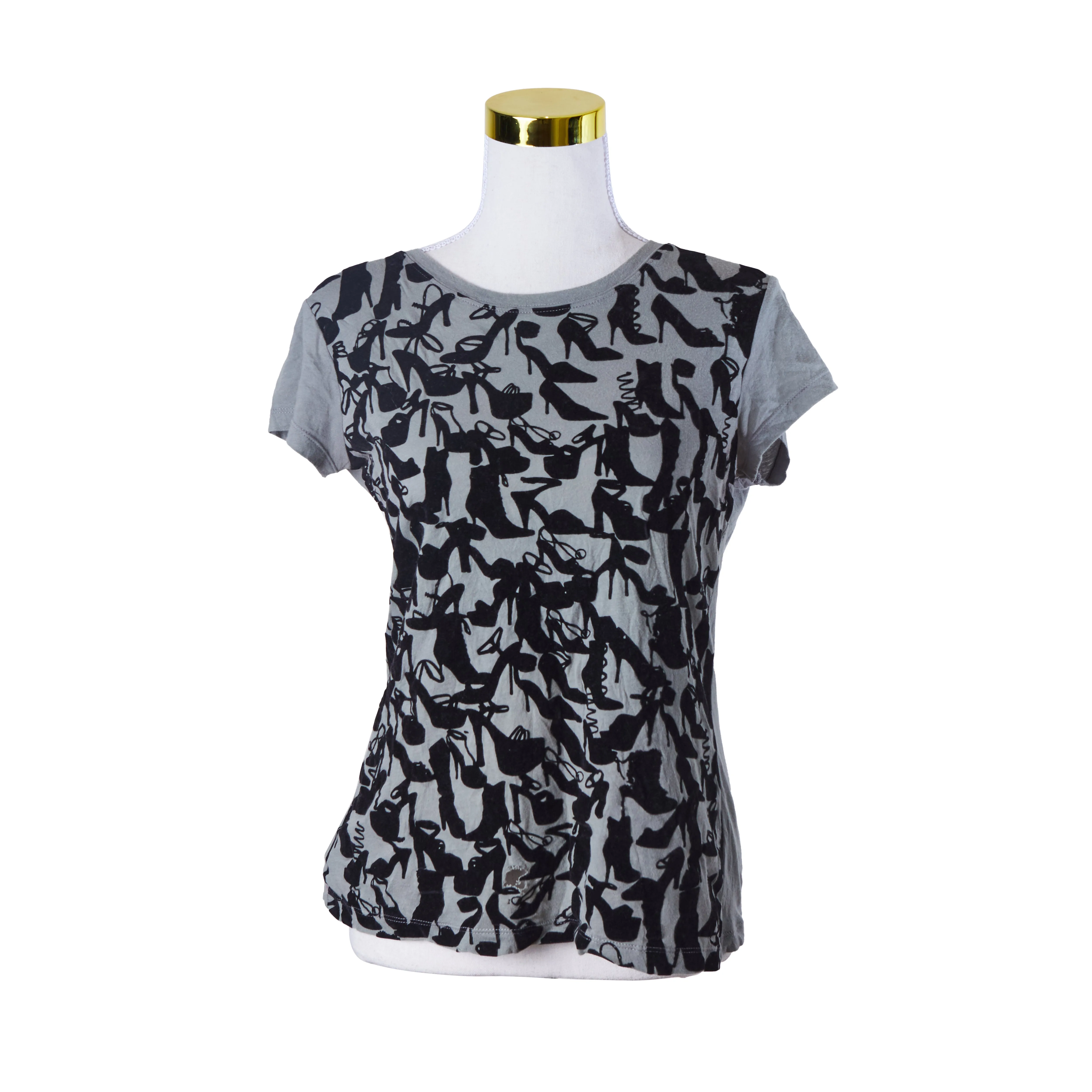 MNG Khaki and Black Velvet Heels Flocked T Shirt