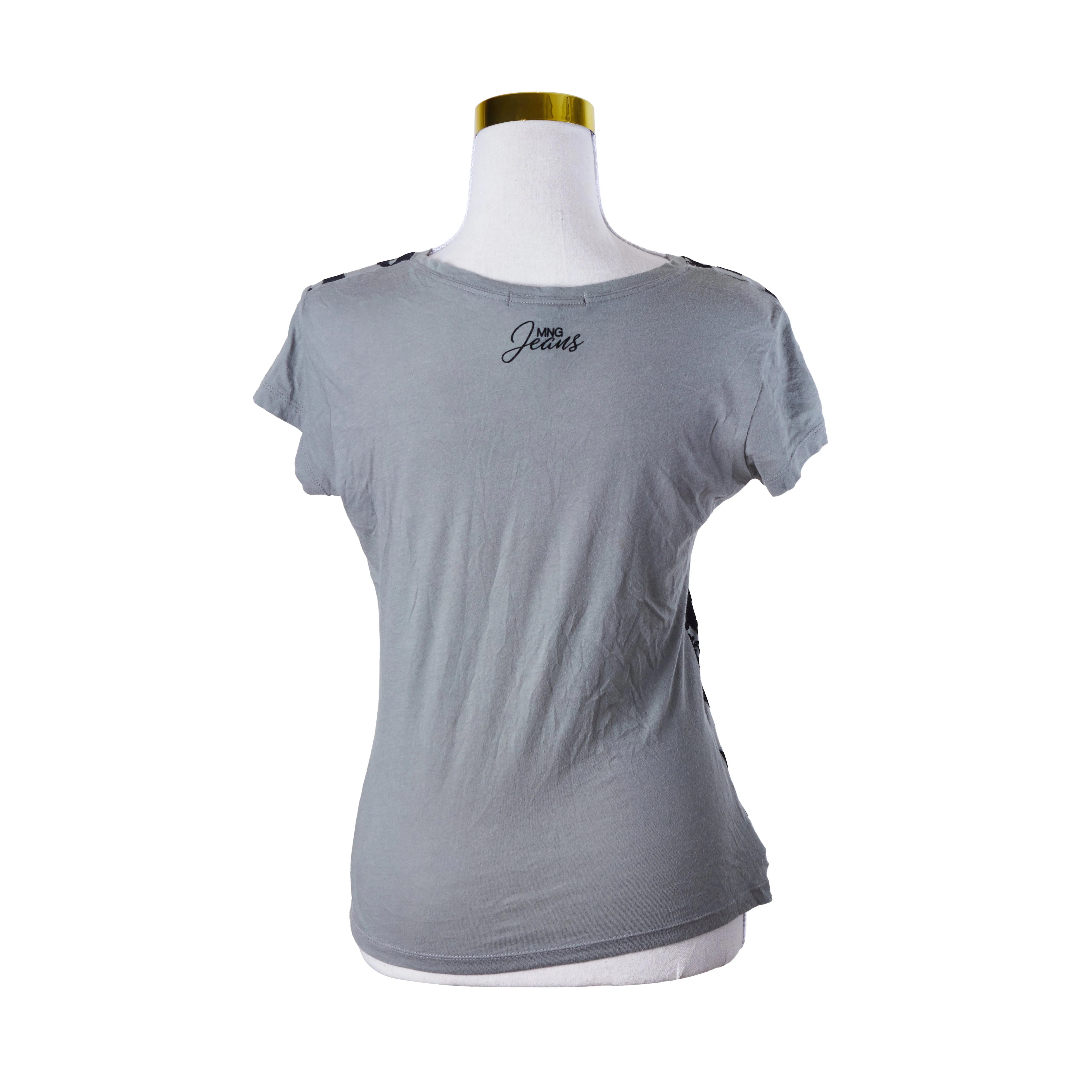MNG Khaki and Black Velvet Heels Flocked T Shirt