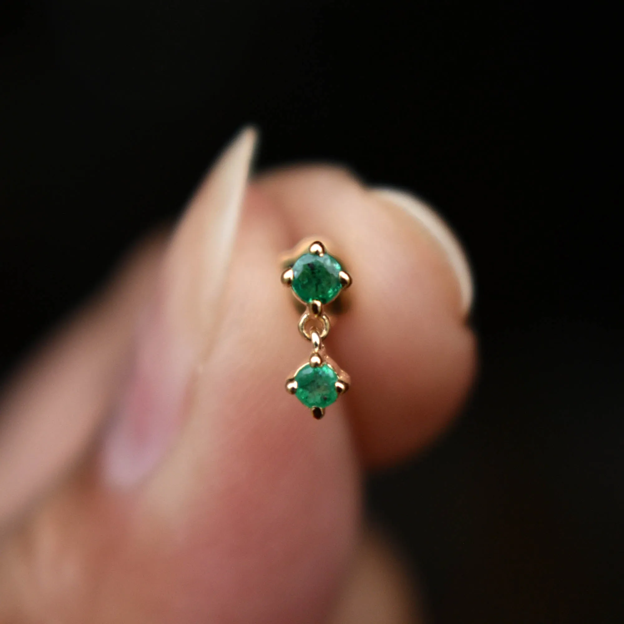 Natural Green Emerald Tiny Dangle Earring