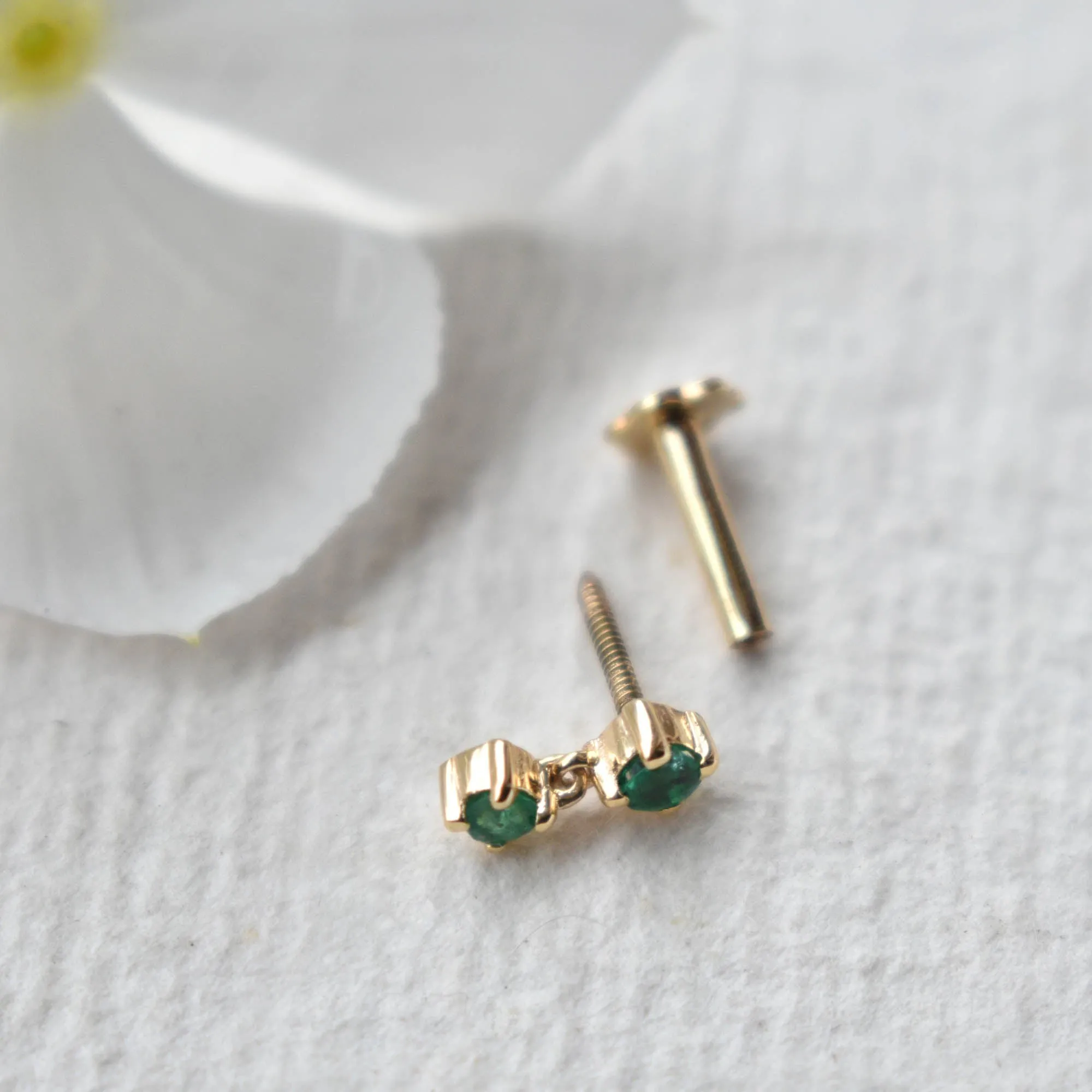 Natural Green Emerald Tiny Dangle Earring