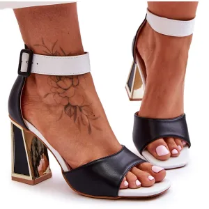 NEW Jessica Black 'N' White Block Heel Peep Toe Sandals