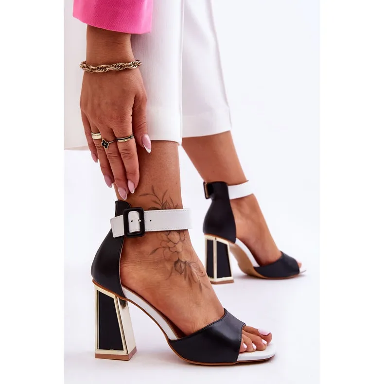 NEW Jessica Black 'N' White Block Heel Peep Toe Sandals