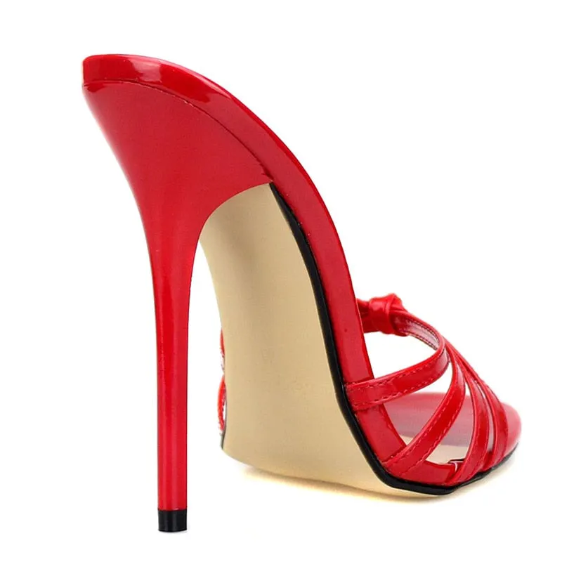 Original 2022 Summer Women&#39;s Mules Luxury High Heels Slippers Outdoor Designer Sandals Lady Black Red Party Shoes Female Large Size 48