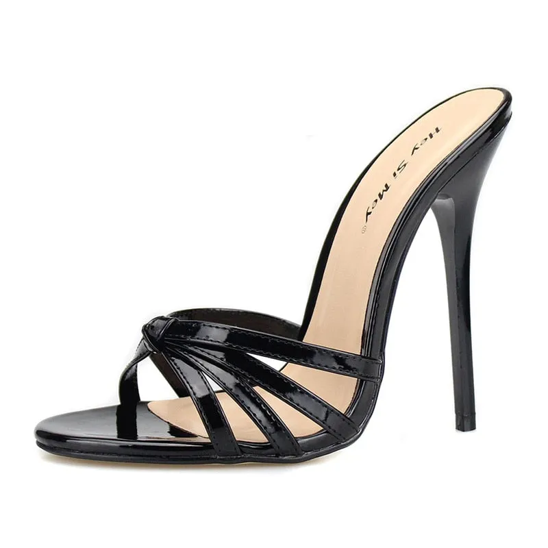 Original 2022 Summer Women&#39;s Mules Luxury High Heels Slippers Outdoor Designer Sandals Lady Black Red Party Shoes Female Large Size 48