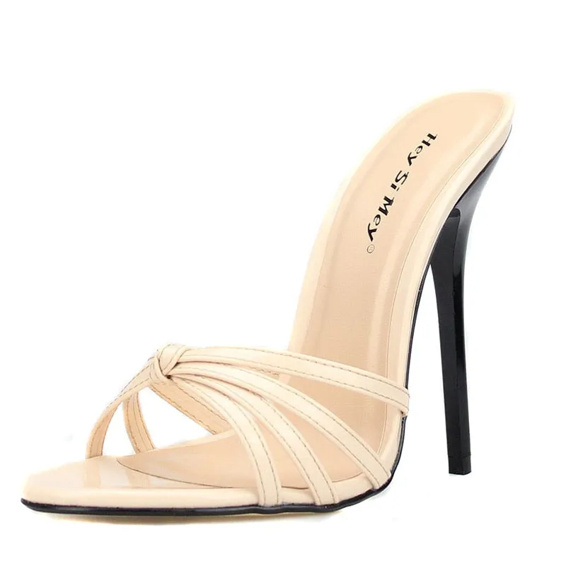 Original 2022 Summer Women&#39;s Mules Luxury High Heels Slippers Outdoor Designer Sandals Lady Black Red Party Shoes Female Large Size 48