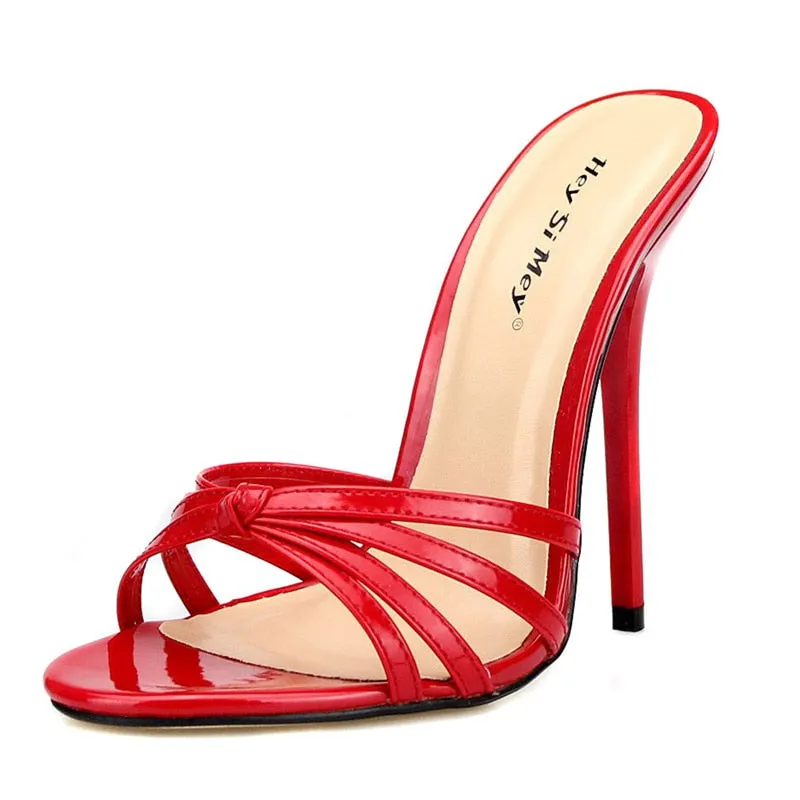 Original 2022 Summer Women&#39;s Mules Luxury High Heels Slippers Outdoor Designer Sandals Lady Black Red Party Shoes Female Large Size 48