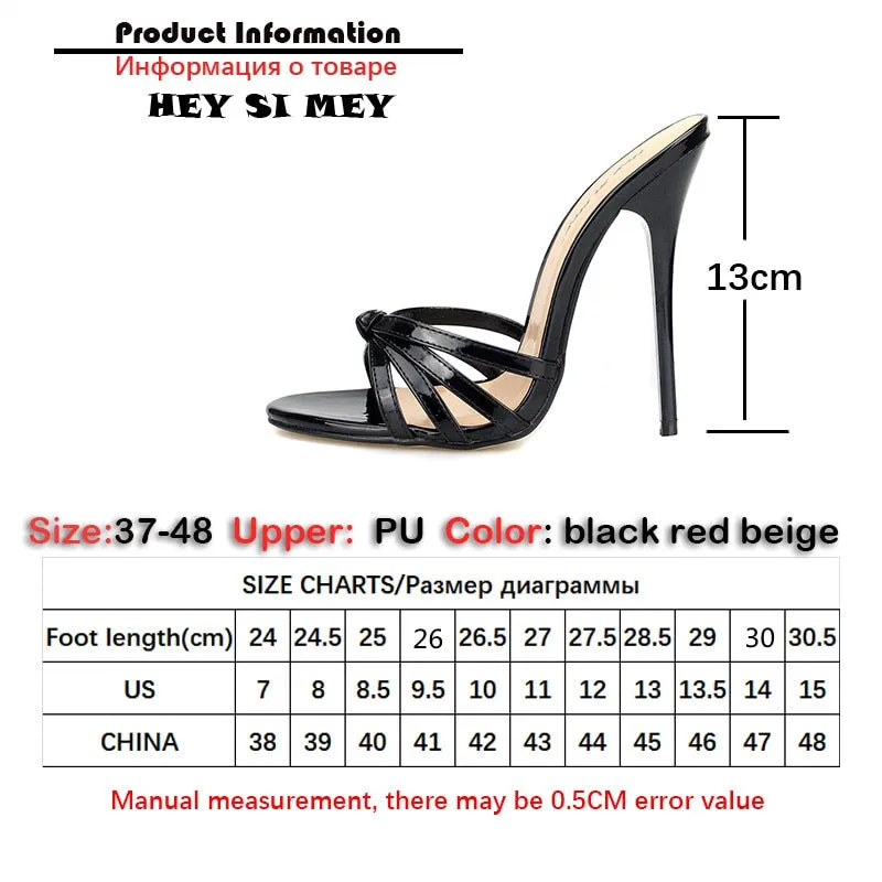 Original 2022 Summer Women&#39;s Mules Luxury High Heels Slippers Outdoor Designer Sandals Lady Black Red Party Shoes Female Large Size 48