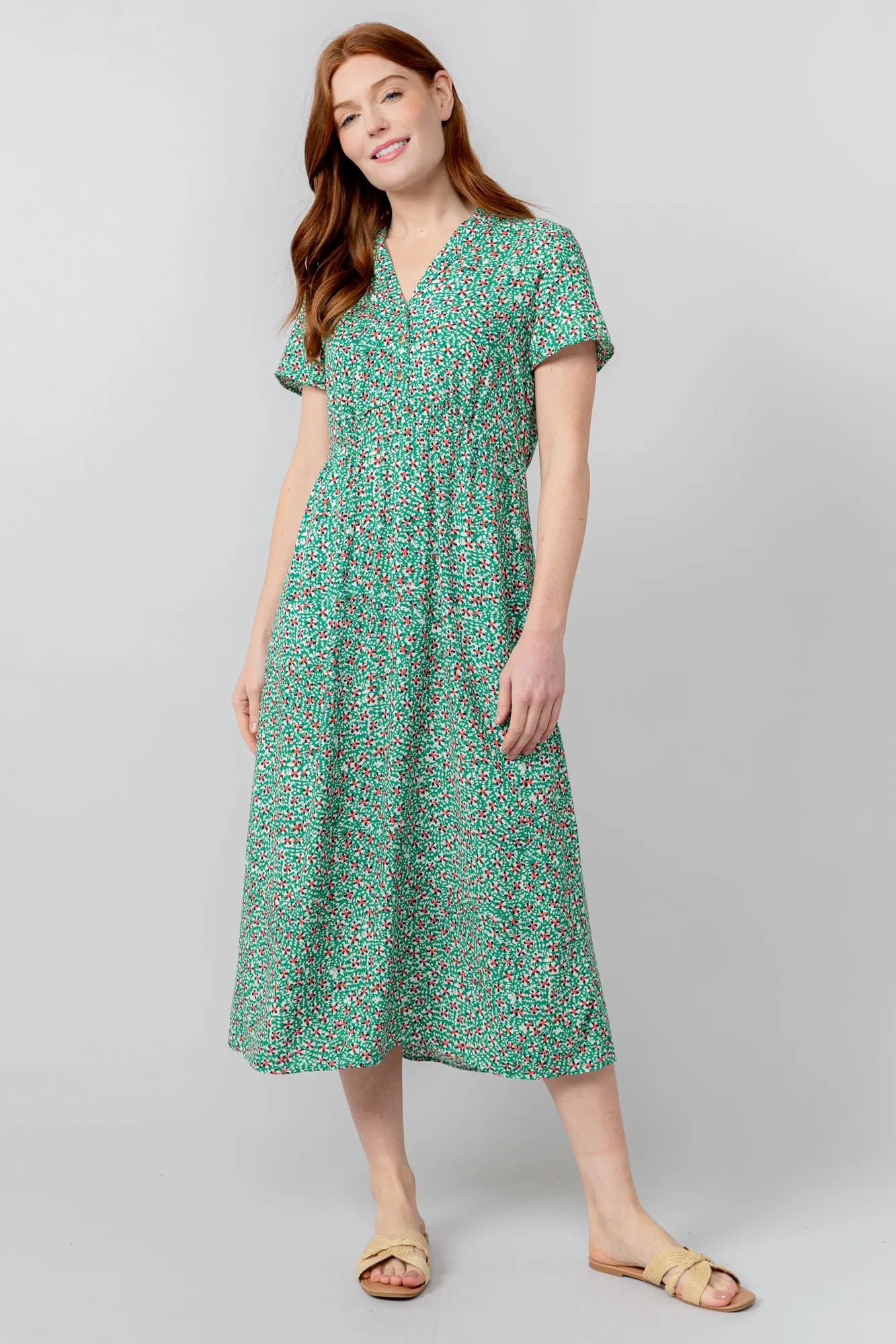 Orla Green Ditsy Print Midi Dress