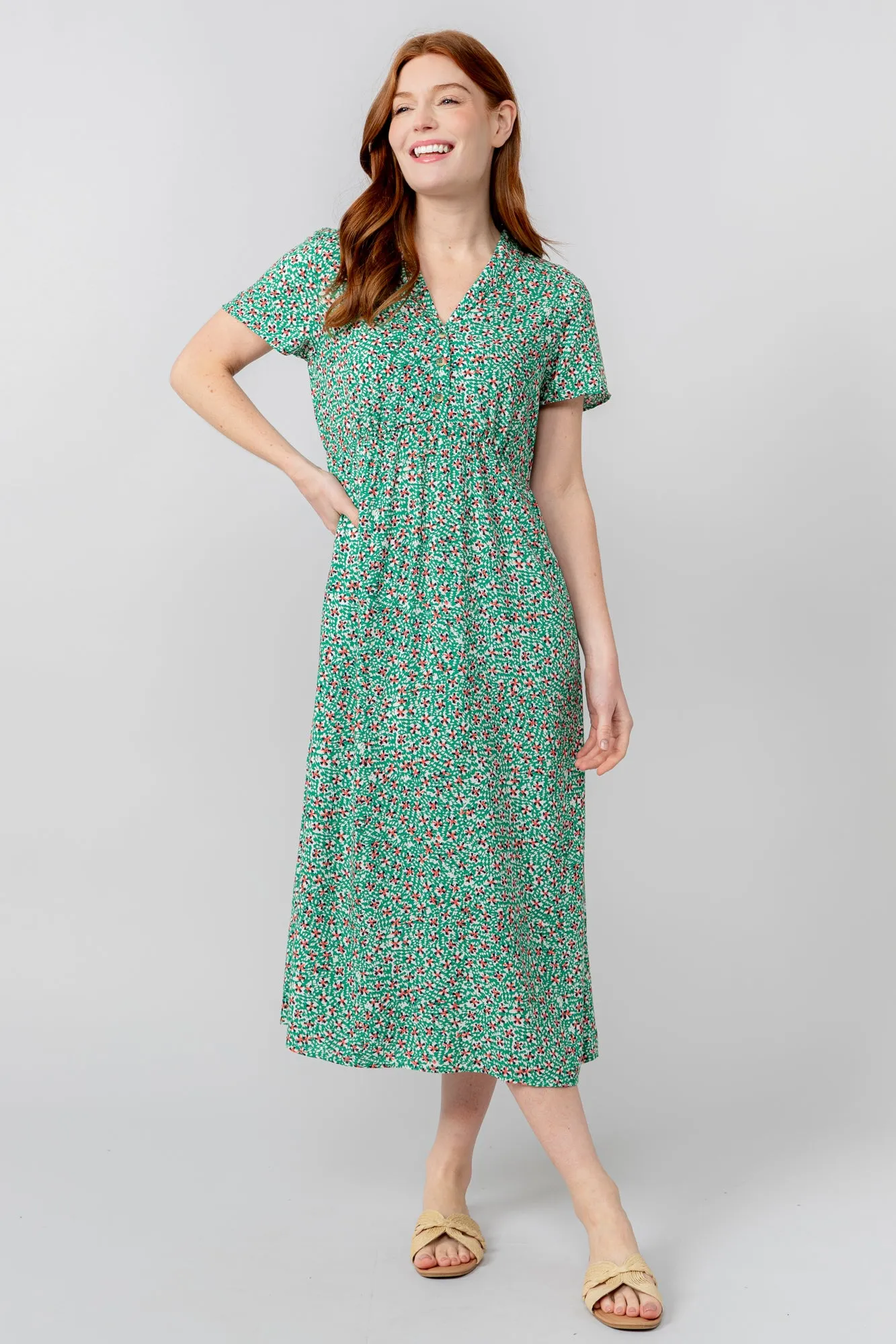 Orla Green Ditsy Print Midi Dress