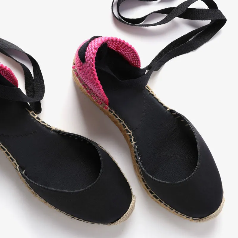 PENELOPE CHILVERS Senorita Satin Espadrille in Black/Neon Pink