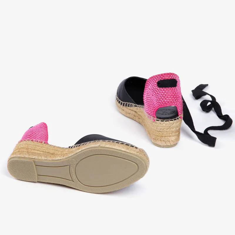 PENELOPE CHILVERS Senorita Satin Espadrille in Black/Neon Pink