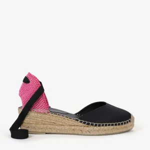 PENELOPE CHILVERS Senorita Satin Espadrille in Black/Neon Pink
